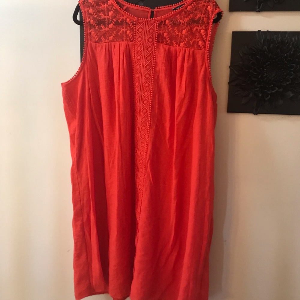 Zac & Rachel tomato red lace lined dress. Sleeveless-knee length